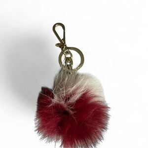 Michael Kors Red and White Fur Pom Pom Keychain